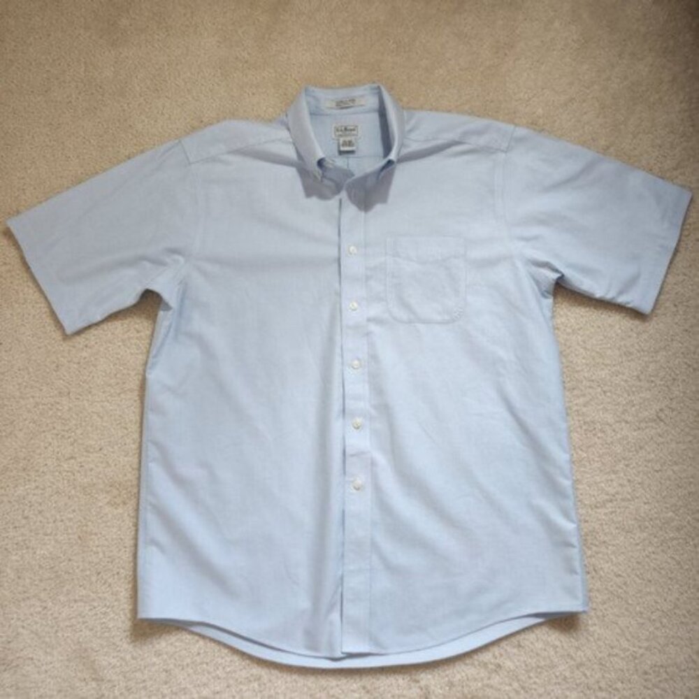 L.L. Bean Blue Short Sleeve Oxford Shirt - Picture 2 of 7
